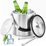 Druuzyl 1,6L Eiswürfelbehälter Edelstahl mit luftdichtem Deckel Sieb und Eiszange, Eiseimer...