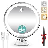 Auxmir Kosmetikspiegel mit Beleuchtung 20X, Wiederaufladbar Schminkspiegel Vergrößerungsspiegel, 3...