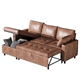 YODOLLA Schlafsofa 3-in-1, Umschaltbare Chaiselongue Sofa, Leder Schlafsofa mit Bettkasten,...