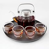 VIVA Scandinavia Teekanne mit Siebeinsatz, Glas Teekocher im Set mit 4 kleinen Tee-Tassen aus...