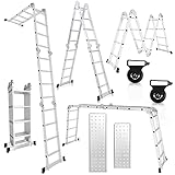 Herrselsam Mehrzweckleiter 4x4, 7in1 Multifunktionsleiter 470CM Alu Vielzweckleiter Klappleiter mit...