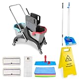 Hypafol Profi Putzwagen & Wischer Set I 2 x 25L Putzeimer mit Presse I inkl. 3 x Wischmopp, 12 x...
