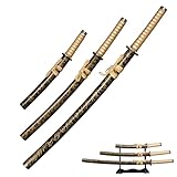 FullTang Balck Katana 3er-Set Samurai-Schwert mit Display-Ständer, 1045 Medium Carbon Steel