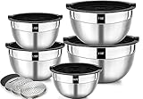 Wildone Salatschüssel 5er Set, Edelstahl Schüssel mit luftdicht Deckel, Größe 4.5l, 2.7l, 1.6l,...