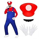 BSBUY Cosplay Kostüm, 4Pcs Super-Brothers Cosplay mit Mütze Hose Bart Handschuhe, Super-Brüder...