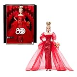 Barbie Signature Puppe, Sammelfigur zum 80. Jubiläum von Mattel in glitzerndem rotem Tüllkleid mit...