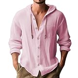 Kapuzenpullover für Herren, langärmlig, solide Baumwolle und Leinen, mit Reißverschluss, rose, S