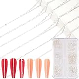 Mxxipp 6 Streifen Nagelketten für Nail Art Silber Legierung Metall Nail Art Ketten Silber Nagel...