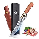PURPLEBIRD Feder Messer Scharfes Ausbeinmesser mit Holzgriff, Japanisches Kochmesser mit Lederhülle...