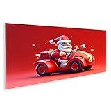 islandburner Bild auf Leinwand Weihnachtsmann Reitet Moped Geschenkboxen Isoliert Rote Bänder Neues...