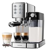 SHARDOR Espresso Kaffeemaschinen, Siebträgermaschine mit Milchaufschäumer, 1350W 20 Bar Edelstahl...