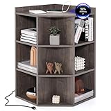 COSTWAY 3-stöckiges Eck-Bücherregal mit Ladestation, Eckregal mit 9 Fächern, 2 USB-Anschlüssen &...