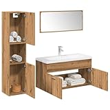 QJBSAVVA 5-TLG Badezimmerschrank Set Artisan-Eiche 90 cm mit Waschbecken Keramik Weiß und...