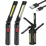 Arbeitsleuchte LED Akku Werkstattlampe USB Aufladbar mit Magnet und Haken, Taschenlampe Werkstatt...