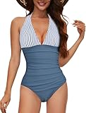 Badeanzug Damen Bauchweg mit Cups Shape Push Up Badekleid, Badeanzüge Sexy Monokini V-Ausschnitt...