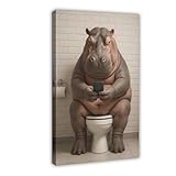Leinwandposter, Motiv: Nilpferd schaut auf sein Handy in der Toilette, Schlafzimmer, Landschaft,...
