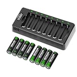 Bevigor AA NI-MH-Akku, 8 Stück AA wiederaufladbare Batterien mit 8-Positionen-Ladegerät für...
