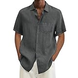 Leinenhemd Herren Kurzarm,Leinen Hemd Herren Sommer Button Down Kurzarmhemd Rever mit Tasche Locker...