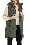 JdY Damen 3/4-lange Steppweste mit Kapuze JDYSkylar Padded Hood Waistcoat 15220630 Forest Night L