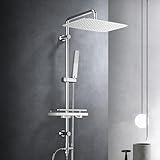 Görbach Regendusche Duschset Duschsystem mit Ablage Chrom Duschstangeset ohne Duscharmatur mit...