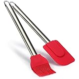 COM-FOUR® 2-teiliges Back-Set mit Teigschaber und Kuchenpinsel aus Silikon - Teig-Spatel für die...