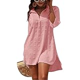 Figarge Strandkleid Damen Bikini Cover Up V-Ausschnitt Baumwolle Strandtunika Sommer Pareos Button...