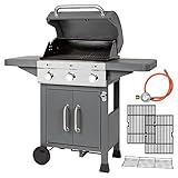 ProfiCook Gasgrill mit 3 Zonen inkl. Hochleistungsbrenner (bis 450°C), Grill mit 2 gusseisernen...