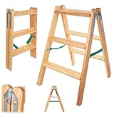 KADAX Klappbare Holzleiter mit 3 Stufen, Trittleiter für Haushalt und Malerarbeiten, stabile...