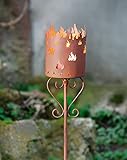 Gartenfackel'Flammenkelch' aus korrodiertem Metall in Rost Optik, 90 cm hoch, Gartenstecker,...