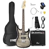 Max GigKit E Gitarre Quilted Style, E Gitarren Set mit Verstärker, Gitarrentasche, Plektrum,...