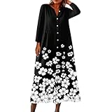 ZGIDDAZ Blusenkleid Damen Herbst Herbstkleid Damen Lang Hemdblusenkleid V-Ausschnitt Lockeres...