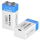 9V wiederaufladbare Lithium-Batterien, 1300mAh 6F22-Batterien mit hoher Kapazität für Rauchmelder,...