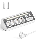 Steckdosenleiste mit USB (2 Type-C), 4 Fach Desktop Mehrfachsteckdose und LED Licht Steckerleiste...