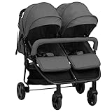Willood Geschwisterwagen Tandem Kinderwagen Zwillingskinderwagen Dunkelgrau und Schwarz Stahl