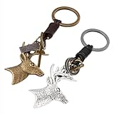 POPETPOP Vintage Schlüsselanhänger Hirschkopf mit Geweih aus Metall – 2 Stück Elchanhänger...