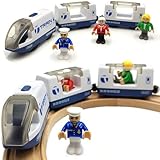 TOPLIVING Eisenbahn Elektrische Lok Holzeisenbahn Zug Kinder, Batteriebetriebener Lokomotivzug,...