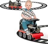 FANTASK 6V Kinder Aufsitz Lokomotive mit Bahn &einziehbaren Fußpedalen, Elektro Kinderauto mit...