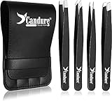 Candure Professionelle Pinzette für Augenbrauen, Präzision, Set mit 4 Pinzetten aus Edelstahl zum...