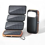 CONXWAN Solar Powerbank 26800mAh Solarladegerät mit 4 Solarpanel und 3 Ausgängen, USB C Externer...