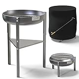 Edelstahl Feuerschale 60cm V2A / 304 18/8 Stahl 3 Höhen Set Abdeckhaube Feuerrost Feuerhaken...