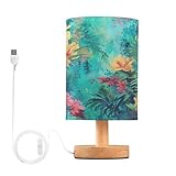 SKYSHU Nachttischlampe mit tropischer Blume, kleine LED-Schreibtischlampe, USB-Nachttischlampe mit...