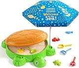 HYES Schildkröten Sandkasten mit Abdeckung, Sandboxen mit Sonnenschirm, 8 PCS Sandschaufel...