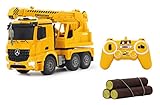 JAMARA 404950 - Schwerlastkran Mercedes Arocs 1:20 2,4G - drehbarer und ausfahrbarer Kran, Seil...