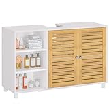 FORABAMB Waschbeckenunterschrank,Badschrank Unterschrank, Badezimmerschrank mit 2 Bambustüren, 3...