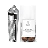 Boomers Gourmet - Muskatreibe mit Behälter und Muskatnüssen I Muskatnuss Reibe mit Aufbewahrung...