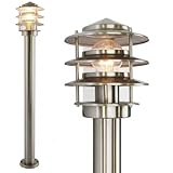 Edelstahl Außenstandleuchte 249-1000 100cm – moderne Standleuchte mit E27 Fassung & Glas –...
