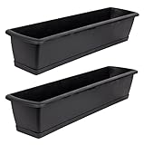BigDean 2er Set Blumenkasten mit Untersetzer 60 cm lang anthrazit - aus PP-Kunststoff - Balkon...