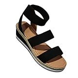 2024 Sandalen Damen,Sommer Wedge Plateau Absatz Espadrille Sommer Pantoletten Flache Schuhe Zehen...