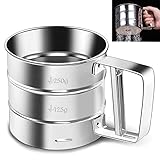 Powder Sugar Sifter for Baking, Stainless Steel Small Mechanical Flour Sifter, Flour Sieve Handheld...