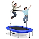 COSTWAY 2 Personen Trampolin mit höhenverstellbarm Haltegriff, Mini Trampolin bis 150kg belastbar,...